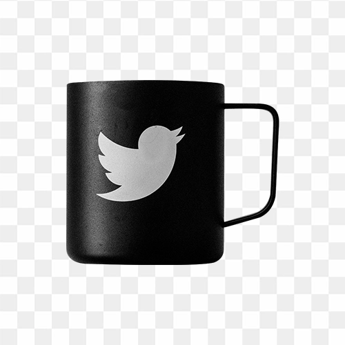 black coffee mug with twitter logo png